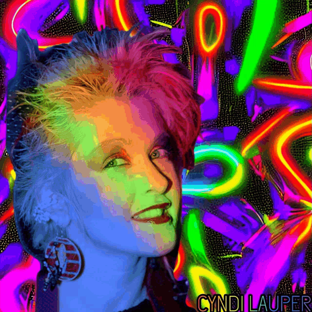 a painting of a woman with the name cyndi lauper on it