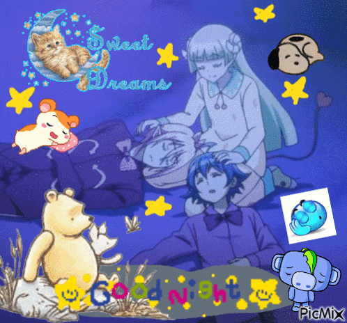 a picture of a girl and a boy with the words sweet dreams on it
