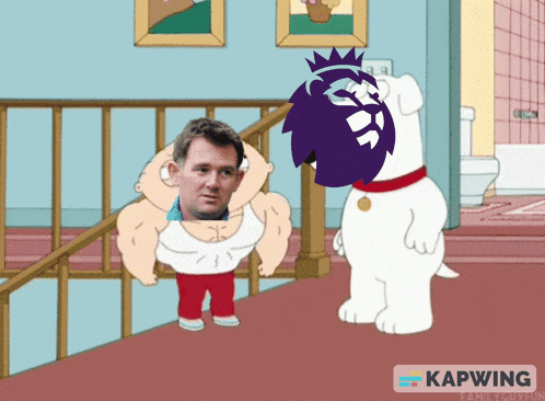 a cartoon of a man and a dog with the word kapwing in the corner