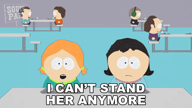 a south park cartoon shows two girls sitting at a table