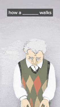 a cartoon drawing of an older man with the words how a walks above him