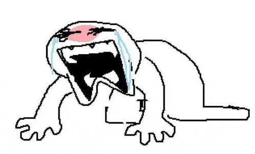 a pixel art drawing of a cartoon character crying with his mouth open .