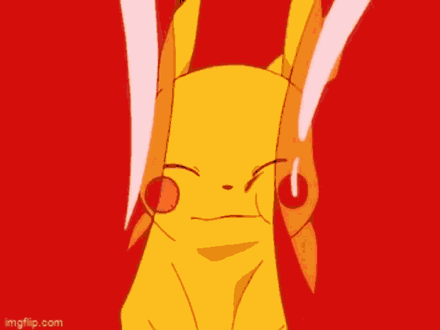a close up of a yellow cartoon character on a red background making a funny face .