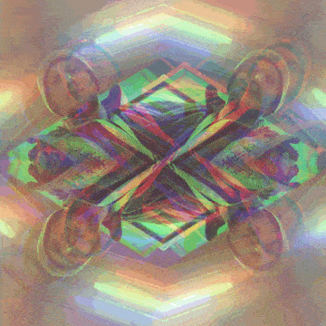 a colorful kaleidoscope shows a person 's face and their hands