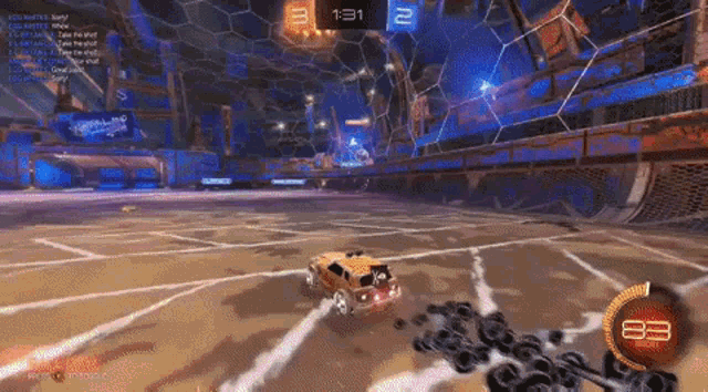 a rocket league game is being played on a video game console .