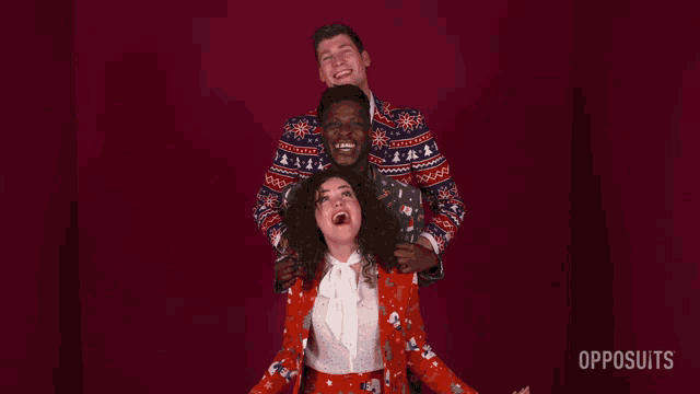 a group of people are posing for a picture with the words opposuits on the bottom