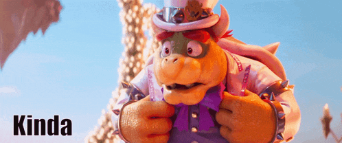 a cartoon character with the word kinda written on the bottom