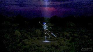 a girl in a blue and white outfit is dancing on a stage