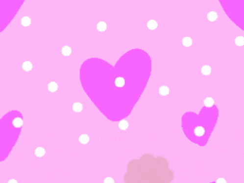 a pink background with white polka dots and hearts