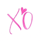 a pink x and o with a heart in the middle on a white background .