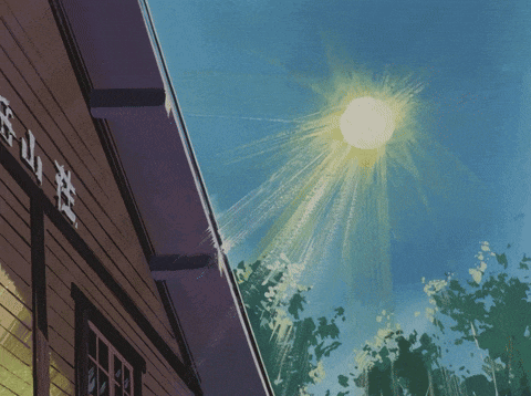 the sun is shining brightly on a building with chinese characters on it