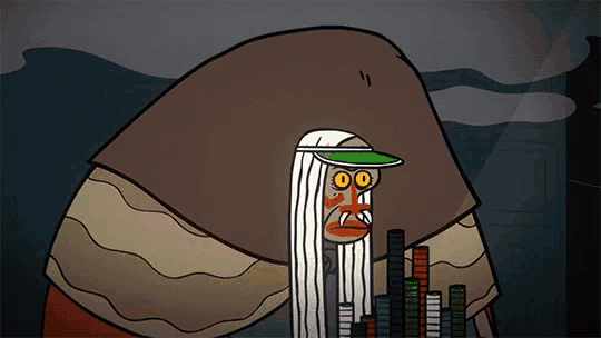 a cartoon of a man with a long beard and a green hat