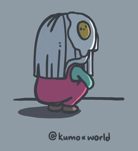 a cartoon drawing of a person with the words kumo x world written below it