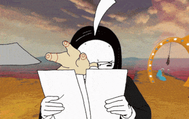 a cartoon of a person reading a paper