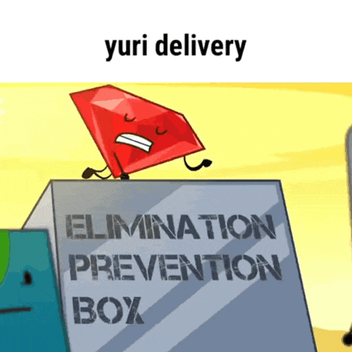 a cartoon character is sitting on top of a box that says elimination prevention box