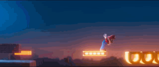 mario is flying through the air in a video game scene .