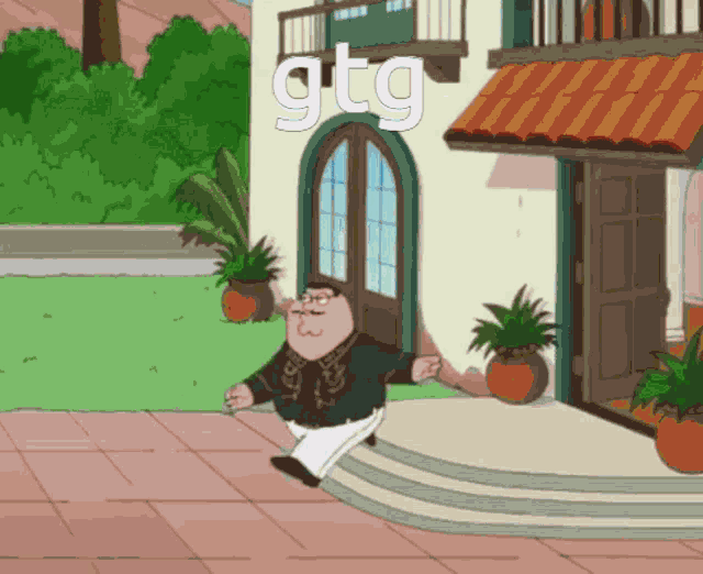a cartoon of peter griffin standing in front of a house