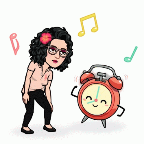 a cartoon of a woman and an alarm clock