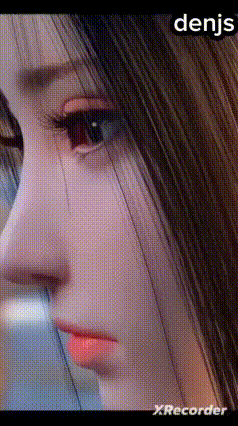 a close up of a woman 's face with the word denjs on the bottom right