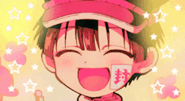 a cartoon of a boy wearing a pink hat