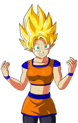 a cartoon drawing of a woman with yellow hair and blue eyes