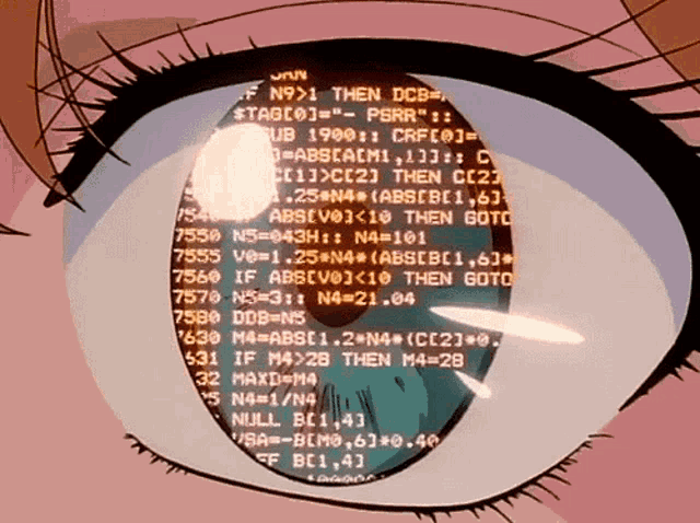 a close up of a girl 's eye with a computer screen in the background