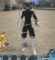 a man in a superhero costume is standing on a sidewalk in a video game