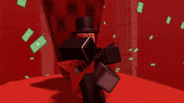 a man in a top hat is laying on a bed while money falls around him