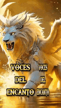 a picture of a lion with the words voces del encanto