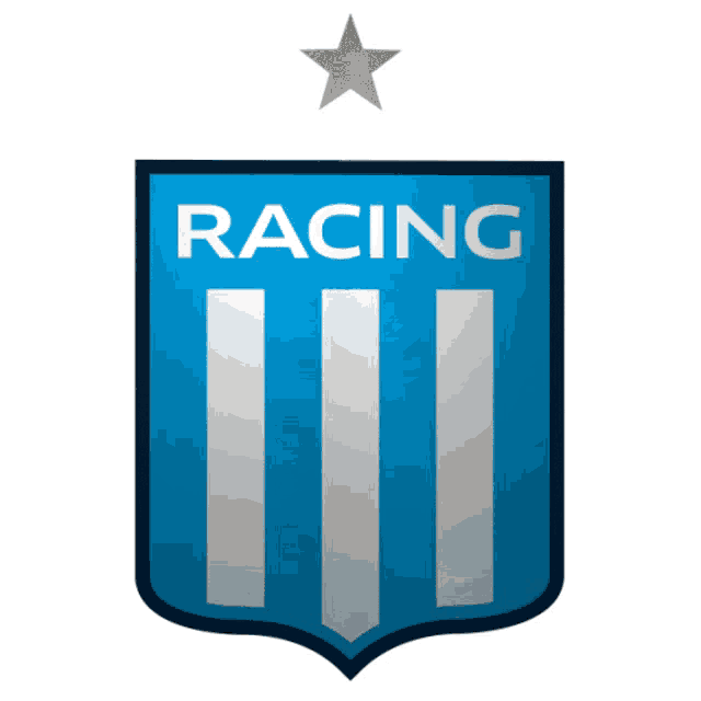 a blue and white racing emblem with a gold star