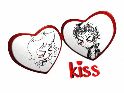 a couple of hearts with drawings on them and the word kiss