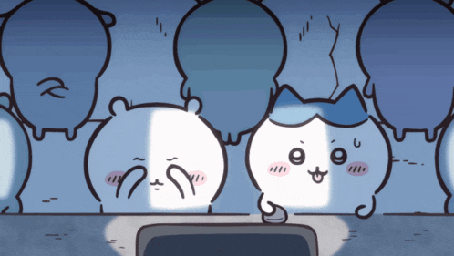 a group of cartoon characters are standing in a dark room with a light shining on them