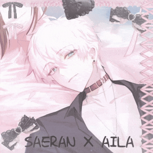 a picture of a boy with the words saeran x aila written on it