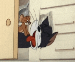 a cartoon of tom and jerry looking out a door