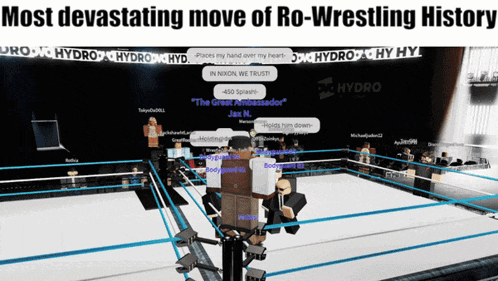 a screenshot of a wrestling ring with the words most devastating move of ro-wrestling history