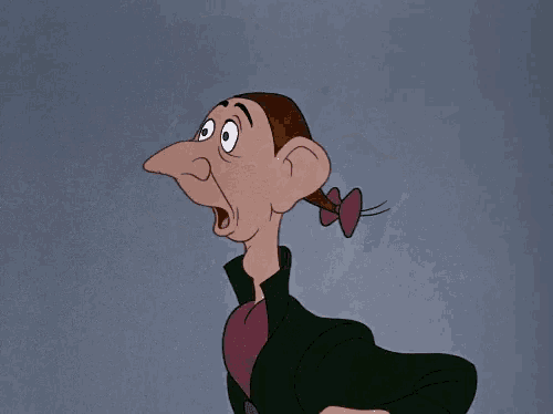 a cartoon character with a big nose and a bow tie