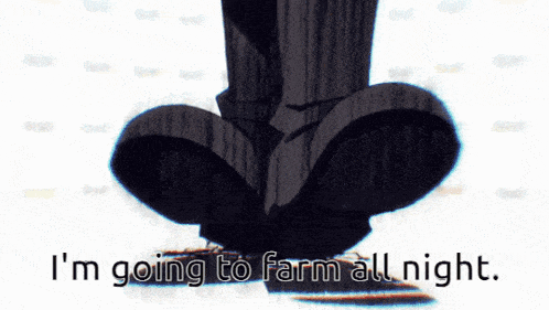 a person standing on a rock with the words i 'm going to farm all night below them