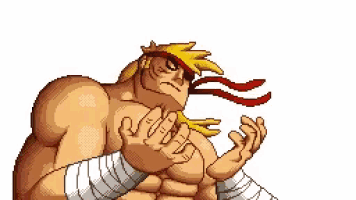 a pixel art of a man with bandages on his arm