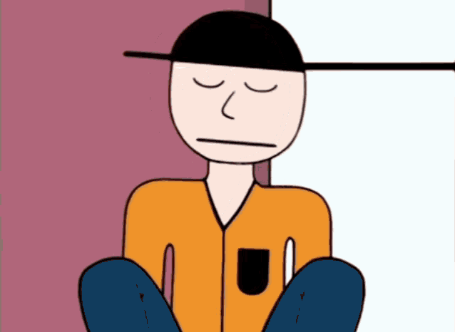 a cartoon of a man with his eyes closed and a pocket with the letter u on it