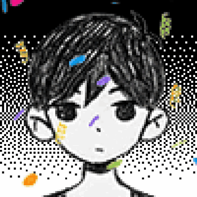 a pixel art of a boy with a choker on his neck