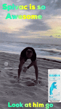 a picture of a man on the beach with the caption " spivac is so awesome "
