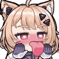 a cartoon girl with a cat ear is licking her lips .