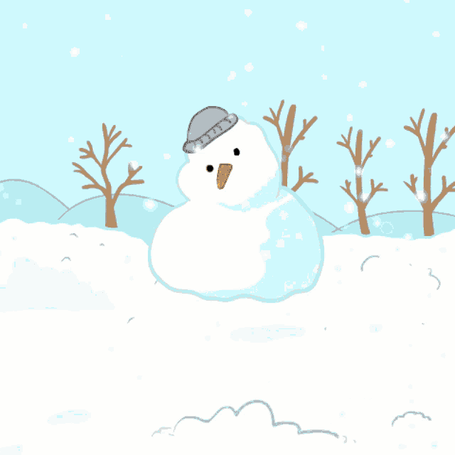 a penguin standing next to a snowman wearing a hat
