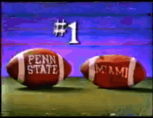 two footballs that say penn state and miami on them