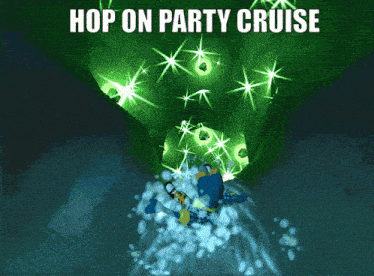 a green background with the words hop on party cruise above it