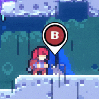 a red pin with the letter b in the center