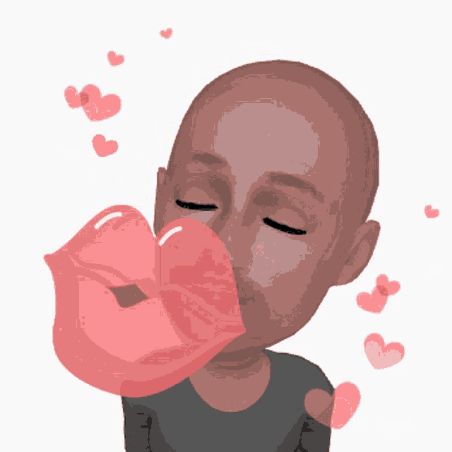 a bald man is blowing a kiss with hearts surrounding him