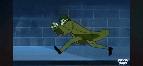 a cartoon of a man in a green coat with the words jagoody dubs on the bottom right