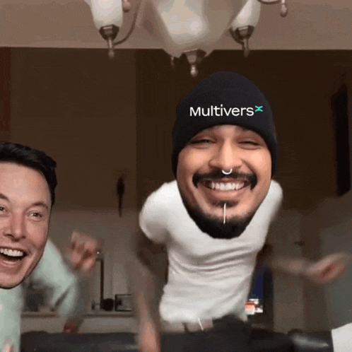 a man wearing a hat that says " multivers " on it