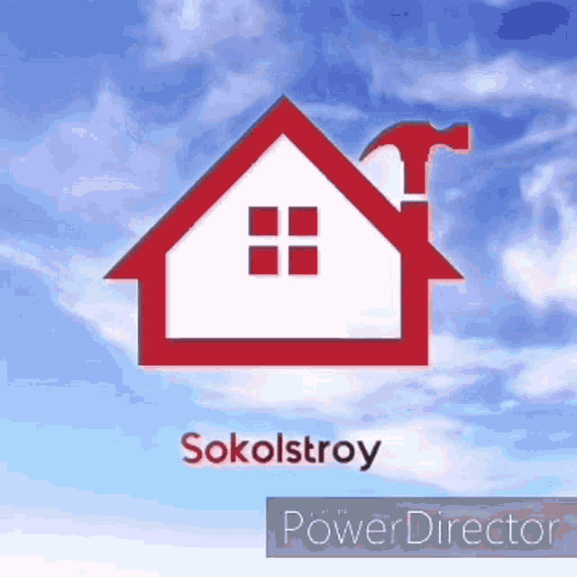 a logo for sokolstroy shows a house with a hammer on top